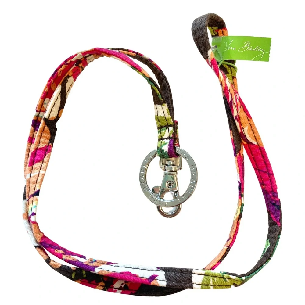 Vera Bradley lanyard ID badge holder key chain pink brown orange floral NWT